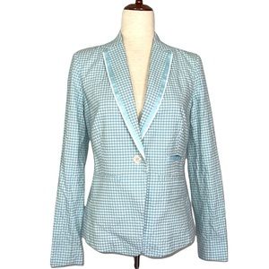CLEARANCE NWT Ecru Gingham Soft Blue White Notched Plaid Lined Blazer Jacket S